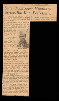 Newspaper Clipping: Letter took seven months to arrive, but Mom feels better