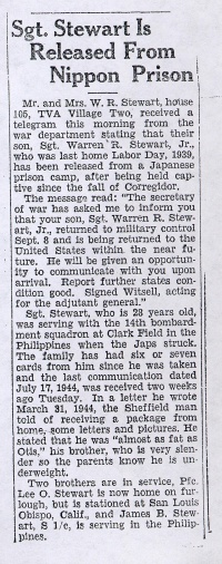 Newspaper Clipping: Sgt. Stewart is release from Japanese prison
