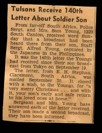 Newspaper Clipping: Tulsans receive 140th letter about soldier son