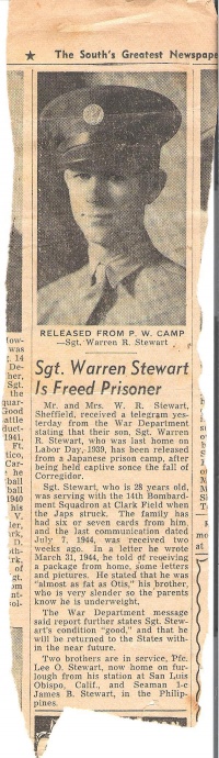 Newspaper Clipping: Sgt. Warren Stewart is freed prisoner