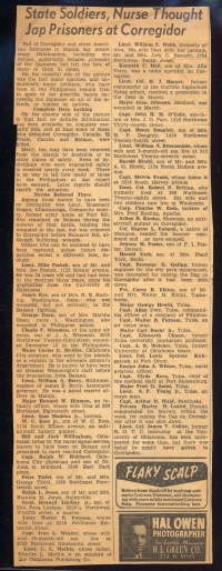 Newspaper Clipping: State Soldiers, Nurse Thought Japanese Prisoners at Corregidor