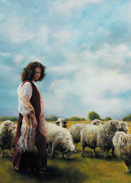 With Her Father's Sheep - 20 x 28 print by Elspeth Young