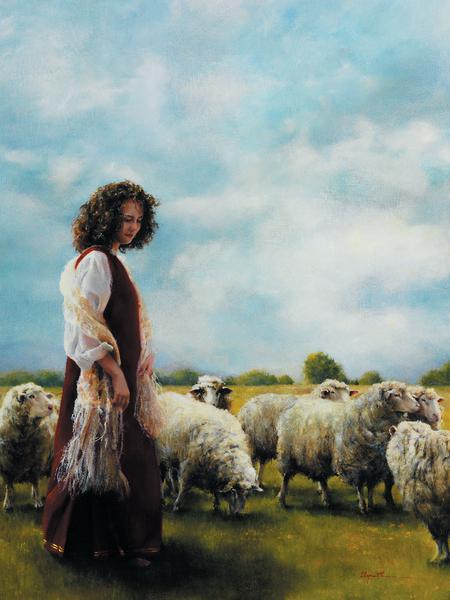 With Her Father's Sheep - 12 x 16 print by Elspeth Young