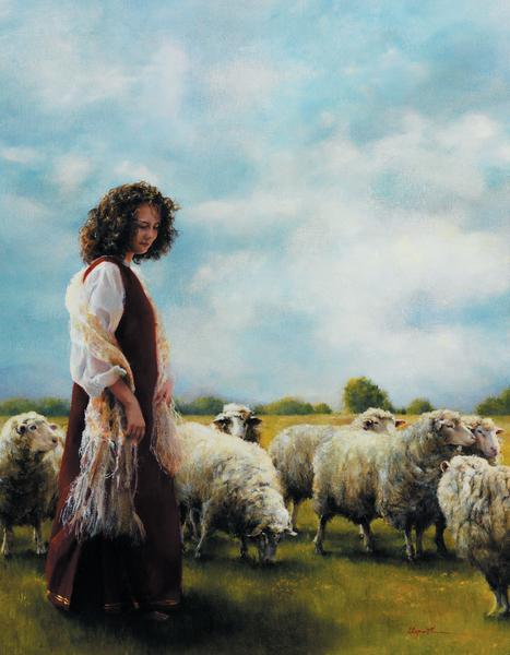 With Her Father's Sheep - 14 x 18 print by Elspeth Young