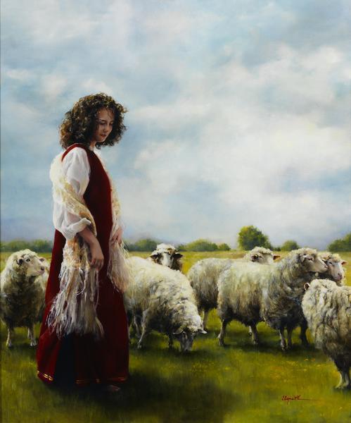 With Her Father's Sheep - 20 x 24 giclée on canvas (unmounted) by Elspeth Young