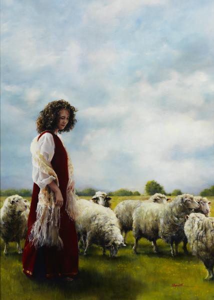 With Her Father's Sheep - 20 x 28 giclée on canvas (unmounted) by Elspeth Young