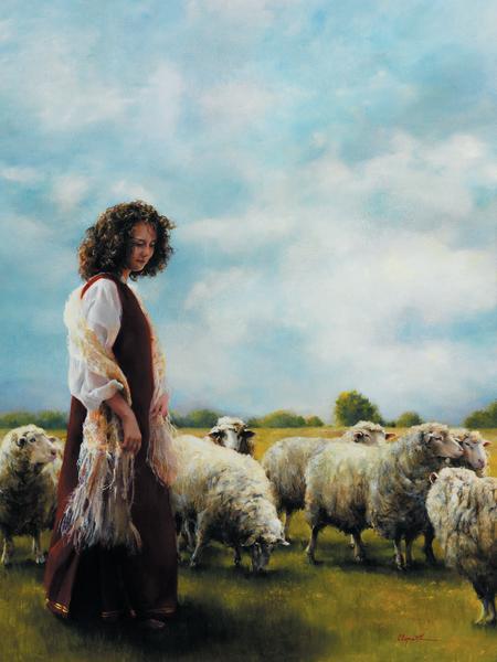 With Her Father's Sheep - 18 x 24 print by Elspeth Young