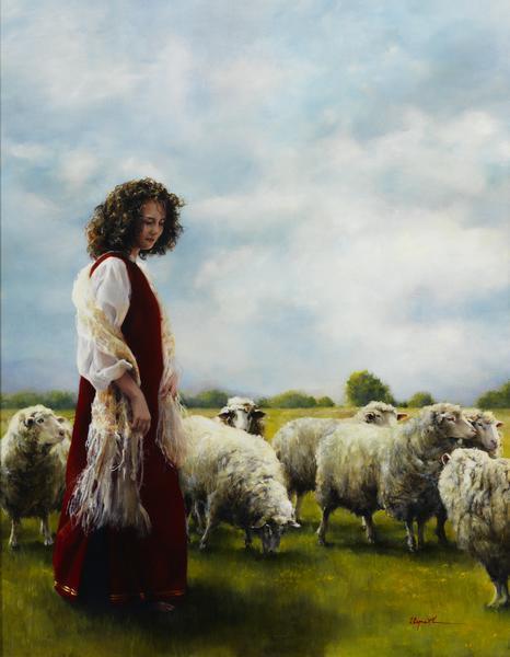 With Her Father's Sheep - 14 x 18 giclée on canvas (pre-mounted) by Elspeth Young