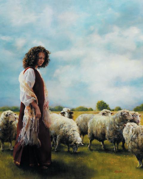 With Her Father's Sheep - 24 x 30 print by Elspeth Young