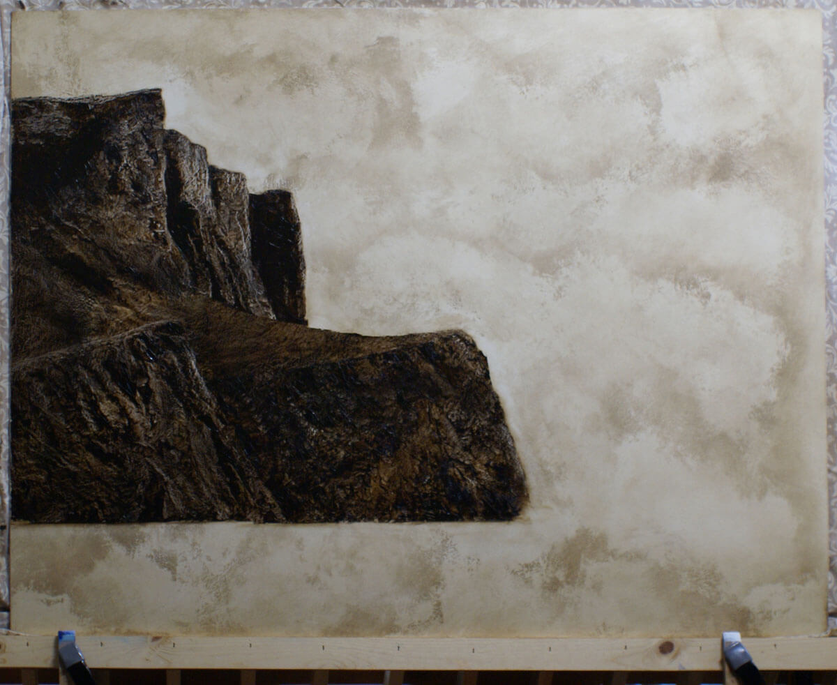 The floating anvil as it appeared at the end of the first painting session.  This under-pa...