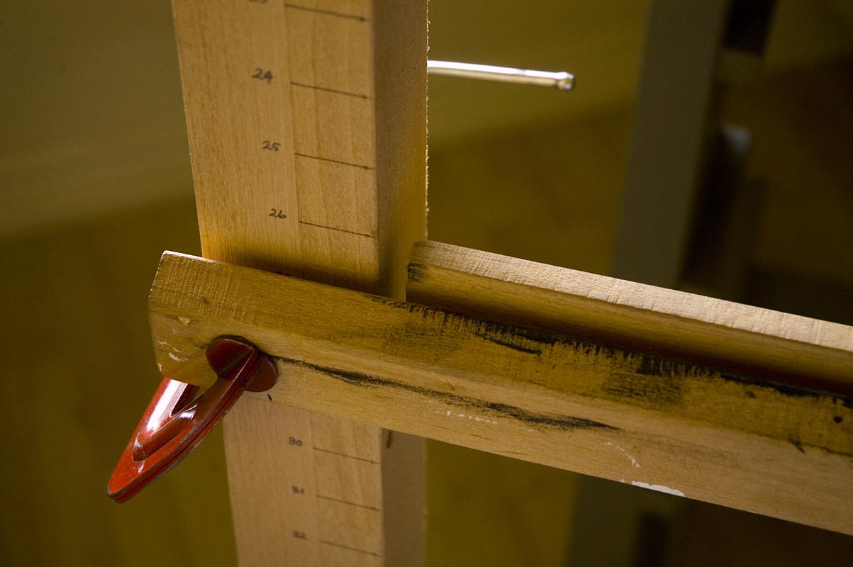 The ledge, on which the painting-support rests, clamps to the upright sides of the framework. &...