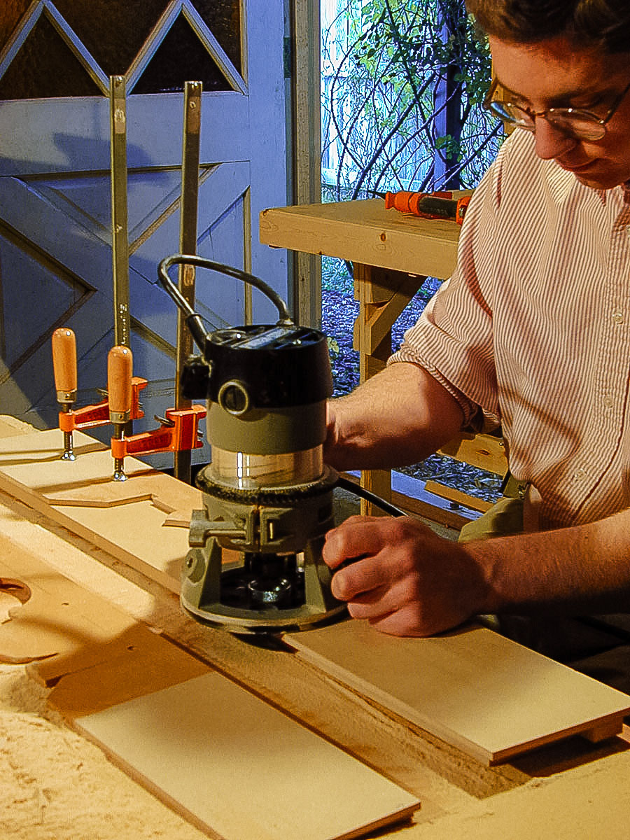 Ashton is setting up the jig he designed and used to create the corbels.