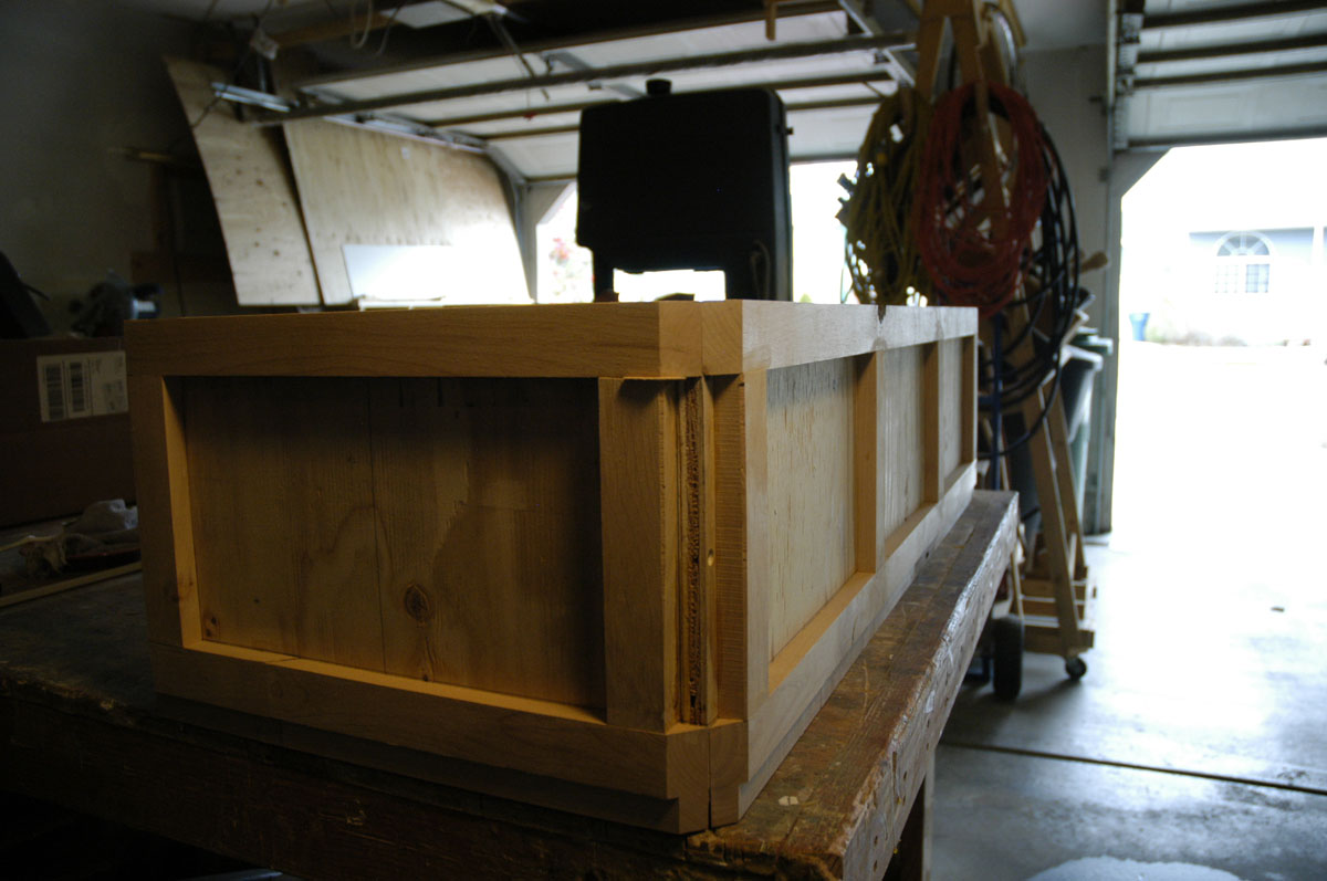 The back and side of the chest, with only stiles and rails attached.