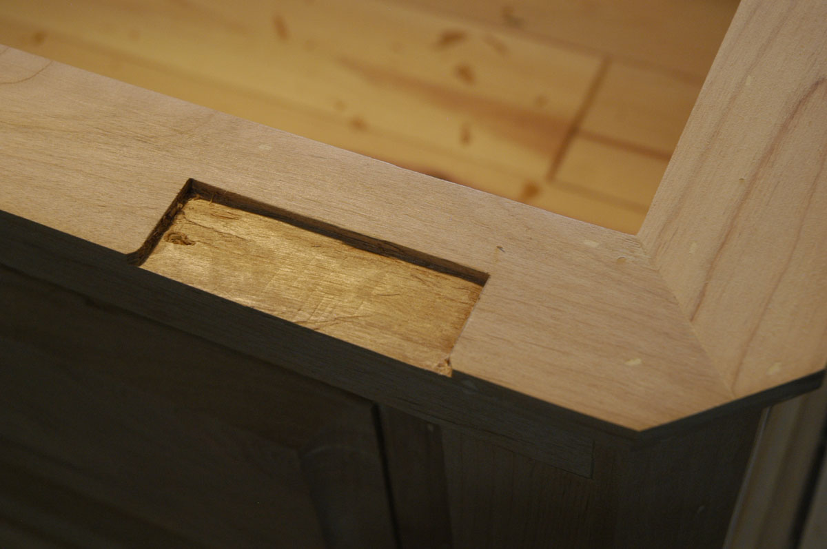 The alder cap on the top of the chest walls are prepared for inset hinges.