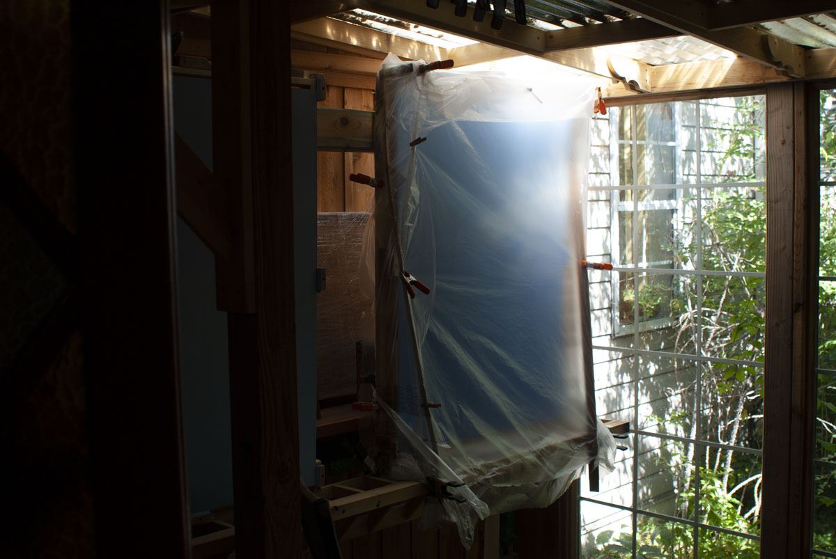 Thin plastic sheeting was used to improvise a bug-free envelope in which one of the side panels coul...