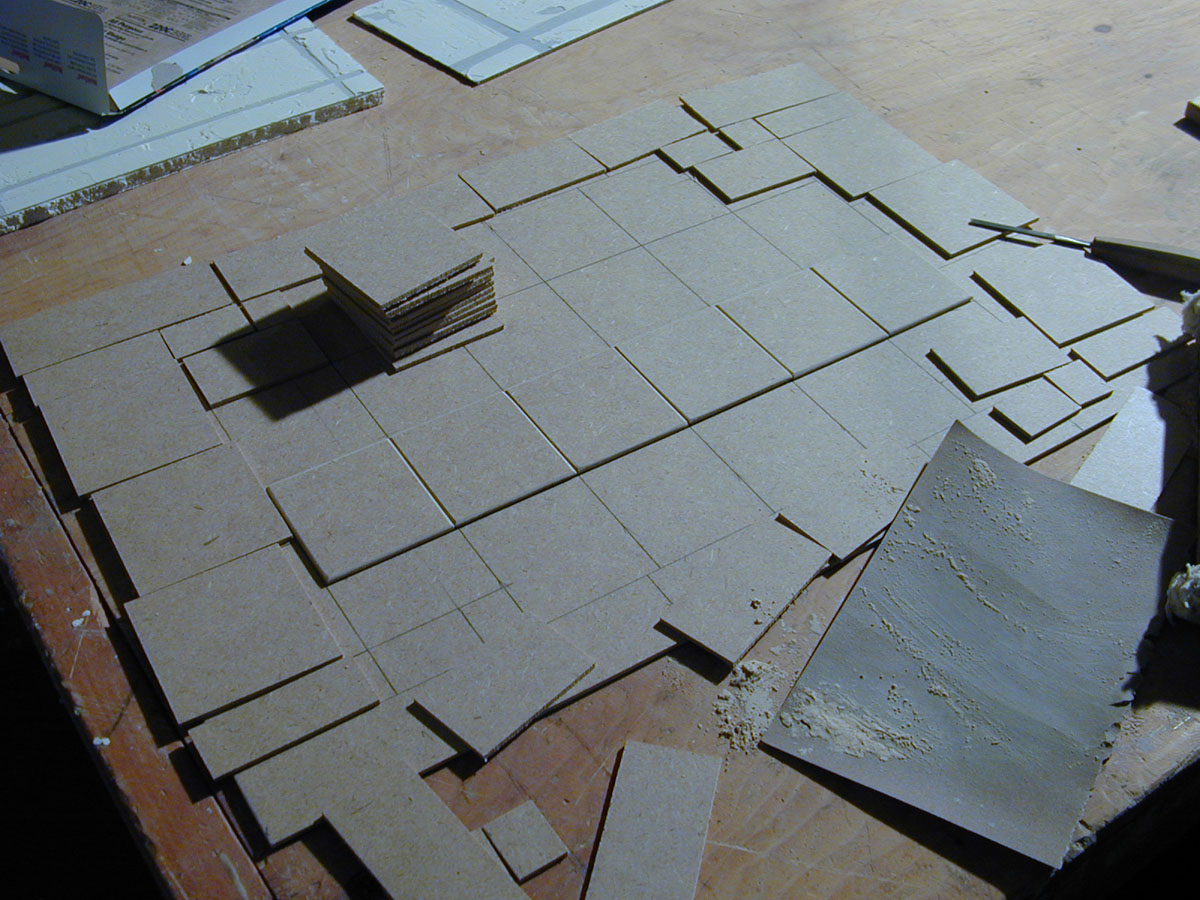 The faux tiles are cut and beveled individually to enhance verisimilitude.