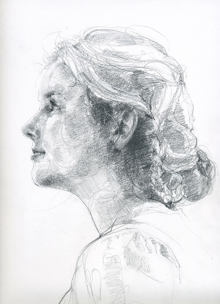 Pencil study of model for Margerette Clarkeby Elspeth Young