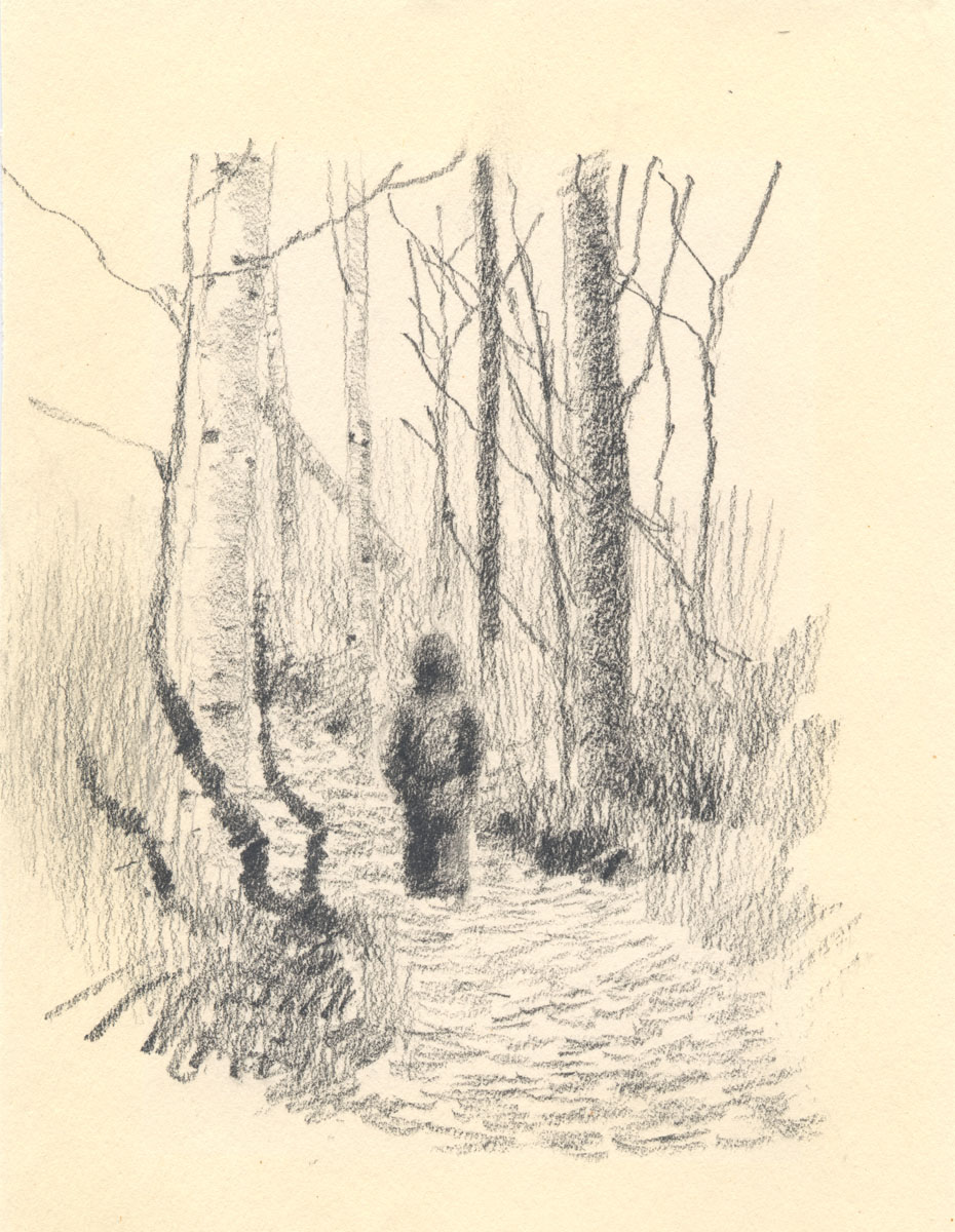 Ashton Ahead on the Trailby Al R. YoungPencil on paper, circa&nbsp;&nbsp;1994