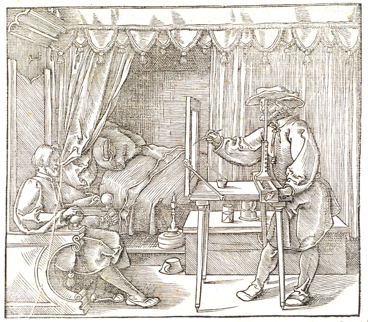Draughtsman Drawing a Portrait (1532) by Albrecht D&uuml;rer (1539-1610)presented courtesy of victor...