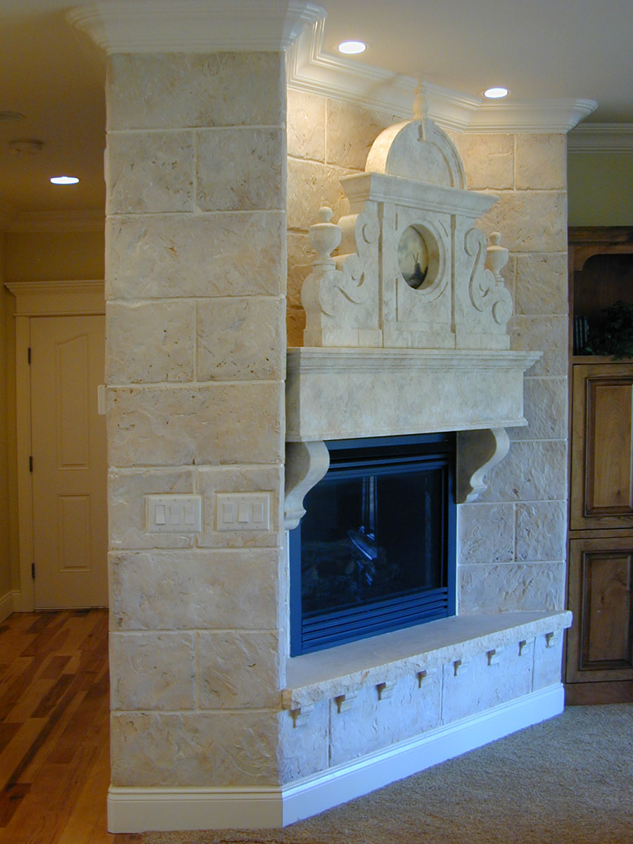 A unique livingroom fireplace. See more . . .