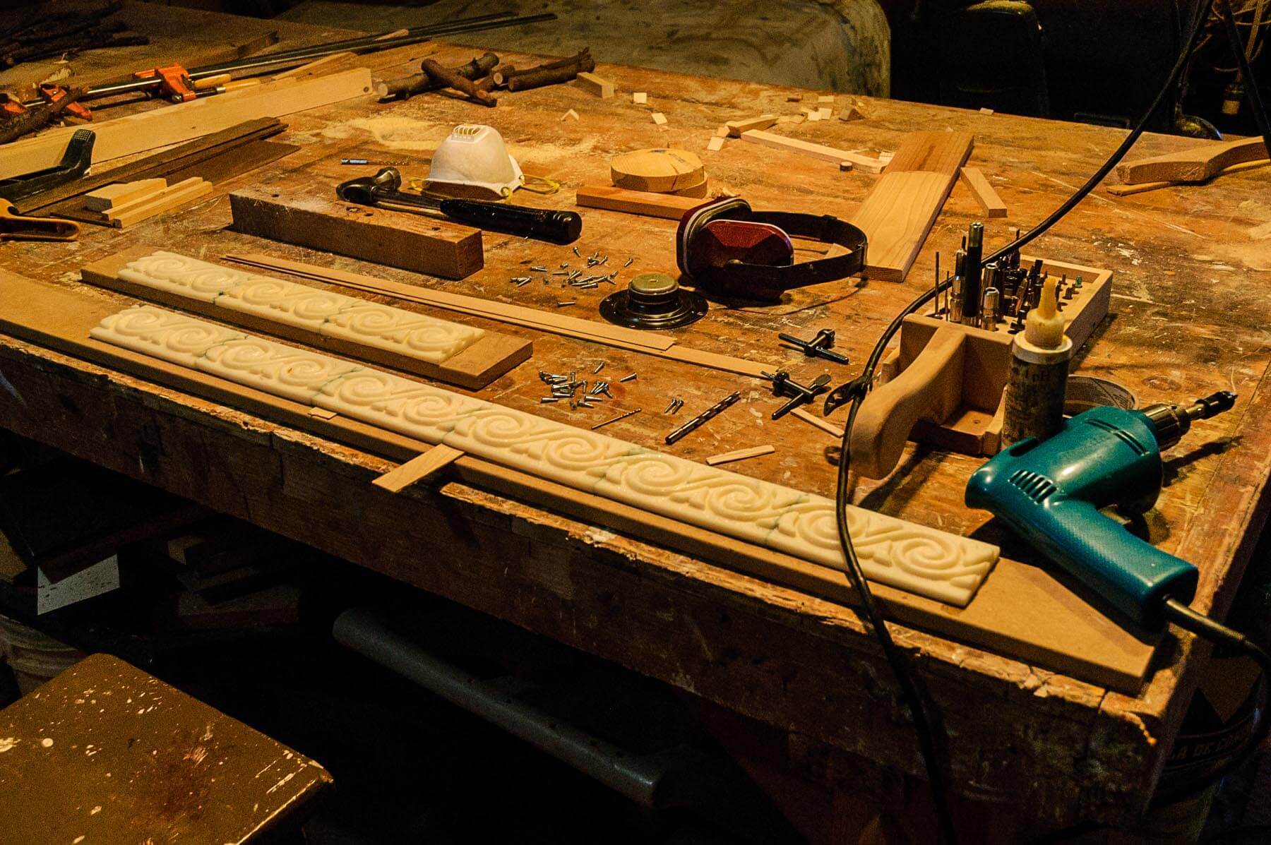 The sides of the finished frame are assembled on the workbench in the shops at BenHaven.&nbsp;&nbsp;...