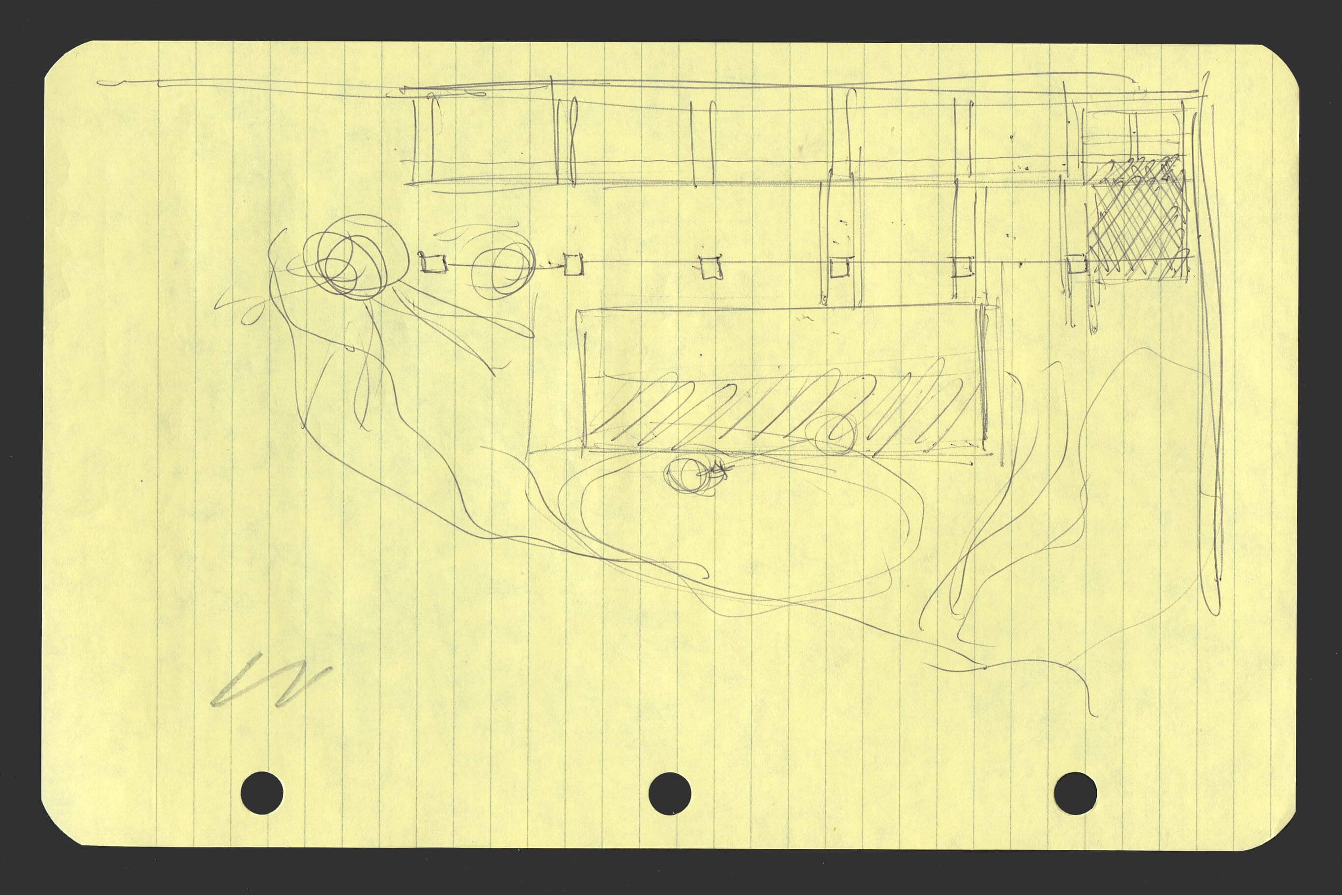 Concept sketch for placement of the barn.&nbsp;&nbsp;At the top of the sketch and to the left, a pin...